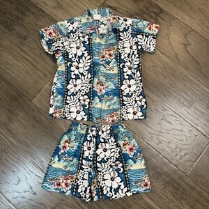 Nui Nalu Boys‎ Hawaii Tropical Hawaiian Shirt Short Set Size 7 Made In USA